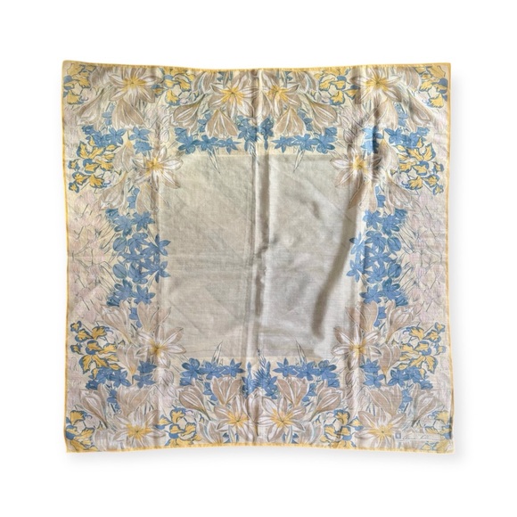 70s Vintage Anne Klein Swiss Dot & Floral Print Cottagecore Cotton Scarf Wrap - Picture 4 of 17